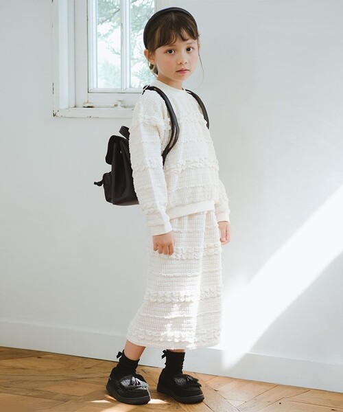 BRANSHES（ブランシェス）の「【セットアップ対応】ポコポコジャガードスカート（スカート・キッズ・アイボリー/ブラック・100/110/120/130/150/140/90）」の4枚目の写真