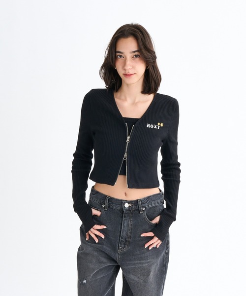 ROXY（ロキシー）の「BOOGIE /ロキシークロップド丈キャミソール・カーディガン2点セットアンサンブル（カーディガン/ボレロ・レディース・ブラック/グレー/パープル・LARGE）」の2枚目の写真