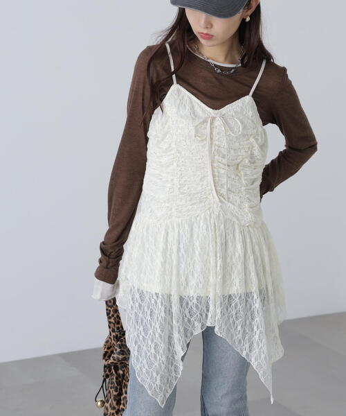 FREE'S MART（フリーズマート）の「ドロストイレヘムキャミミニワンピース（ワンピース・レディース・ホワイト/ベージュ系その他/ブラウン系その他・FREE）」の6枚目の写真