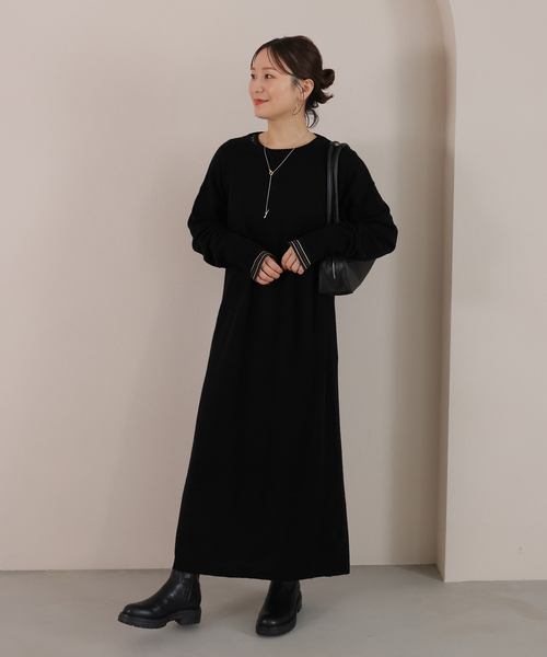 JOURNAL STANDARD（ジャーナルスタンダード）の「ウールカシミヤMIX マキシワンピース（ワンピース・レディース・ブラック/チャコールグレー・FREE）」の18枚目の写真