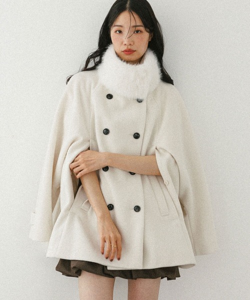 Heather（ヘザー）の「3WAYカラーケープコート　587551（ステンカラーコート・レディース・グレイッシュベージュ/ブラウン/アイボリー・FREE）」の5枚目の写真