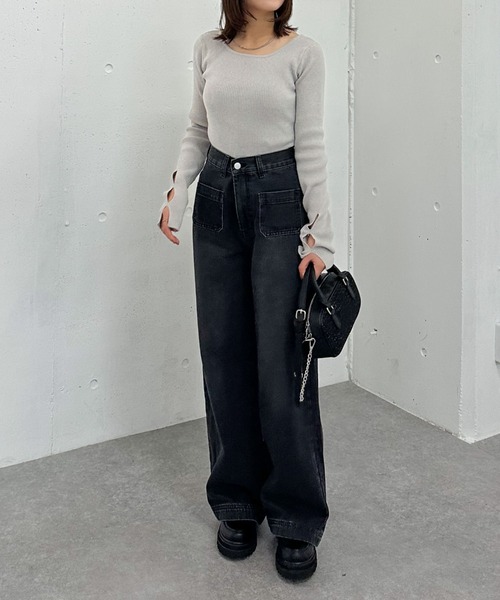 archives（アルシーヴ）の「２ｗａｙホールリブニットプルオーバー（ニット/セーター・レディース・グレー/イエロー/アイボリー/ブラック・MEDIUM）」の9枚目の写真