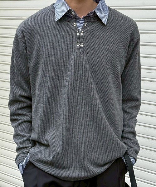 Chikashitsu +(チカシツプラス)の「【Chikashitsu +】front hook long sleeve knit / 【チカシツプラス】フロントフック長袖ニット(ニット/セーター・メンズ・ブラウン/アイボリー/チャコール/ブラック・ONE SIZE)」の8枚目の写真