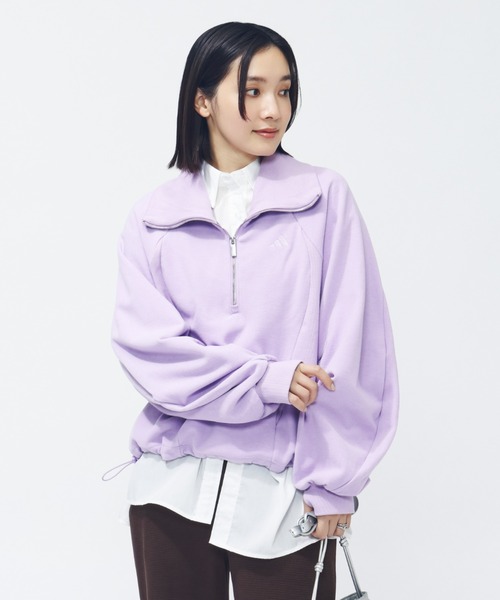 adidas(アディダス)の「アディダス adidas Luxflow アクティブ ルーズフィット スペーサー ハーフジップ プルオーバー(スウェット・レディース・ライラック/オフホワイト/ダークグレー・XL/S/M/L)」の1枚目の写真