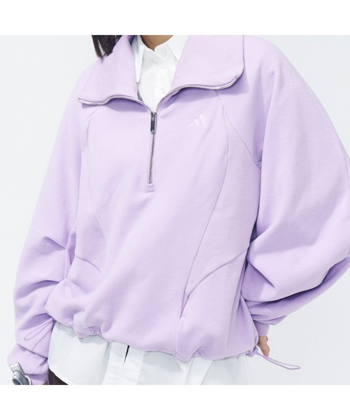 adidas(アディダス)の「アディダス adidas Luxflow アクティブ ルーズフィット スペーサー ハーフジップ プルオーバー(スウェット・レディース・ライラック/オフホワイト/ダークグレー・XL/S/M/L)」の15枚目の写真