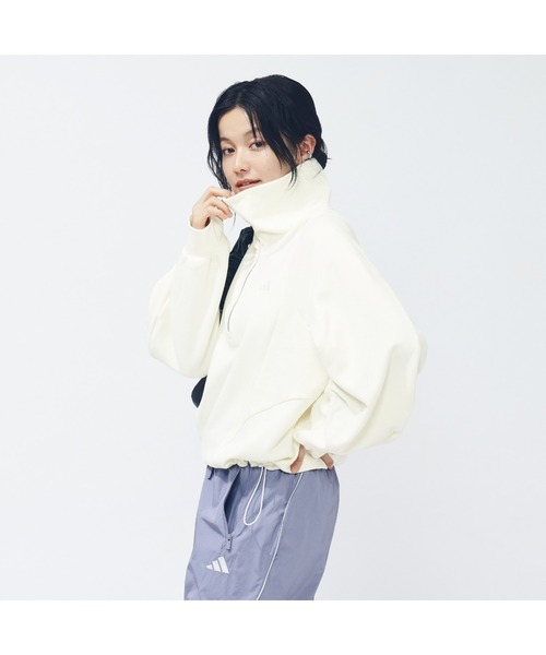 adidas(アディダス)の「アディダス adidas Luxflow アクティブ ルーズフィット スペーサー ハーフジップ プルオーバー(スウェット・レディース・ライラック/オフホワイト/ダークグレー・XL/S/M/L)」の6枚目の写真