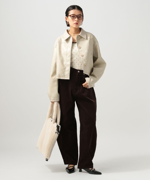 BAYFLOW（ベイフロー）の「[WEB限定／セットアップ対応]フェイクレザージャケット（ブルゾン・レディース・オフホワイト/ブラック・FREE）」の3枚目の写真