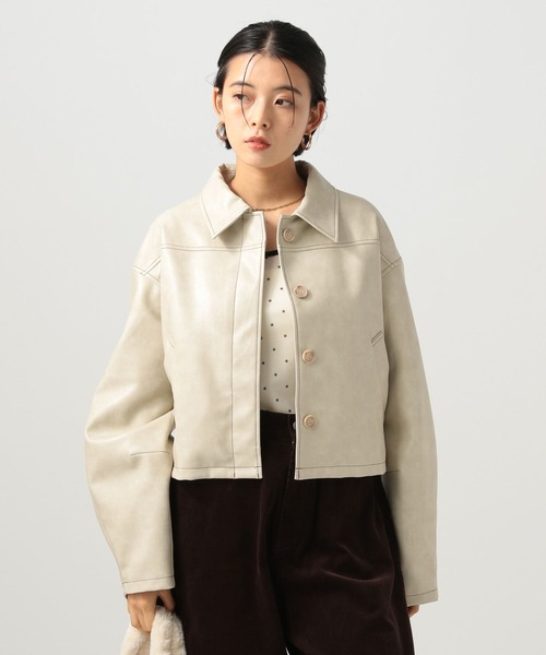 BAYFLOW（ベイフロー）の「[WEB限定／セットアップ対応]フェイクレザージャケット（ブルゾン・レディース・オフホワイト/ブラック・FREE）」の5枚目の写真