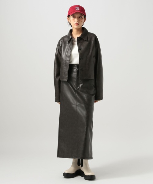 BAYFLOW（ベイフロー）の「[WEB限定／セットアップ対応]フェイクレザージャケット（ブルゾン・レディース・オフホワイト/ブラック・FREE）」の9枚目の写真