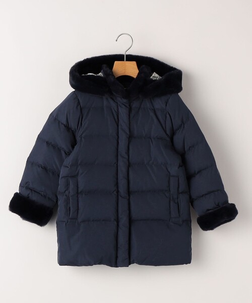 SHIPS(シップス)の「SHIPS KIDS:140~150cm /〈撥水/手洗い可能〉ミディアム丈 リサイクル ダウン フーディー(ダウンジャケット/コート・キッズ・ネイビー/ピンク・140/150)」の2枚目の写真