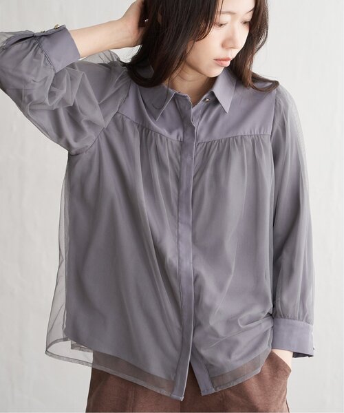 VENCEEXCHANGE（ヴァンスエクスチェンジ）の「チュールレイヤードシャツ（シャツ/ブラウス・レディース・オフホワイト/チャコール/ブラック・FREE）」の3枚目の写真