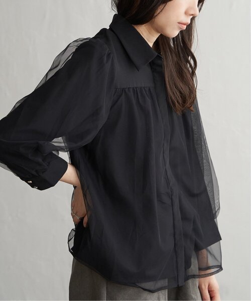 VENCEEXCHANGE（ヴァンスエクスチェンジ）の「チュールレイヤードシャツ（シャツ/ブラウス・レディース・オフホワイト/チャコール/ブラック・FREE）」の2枚目の写真