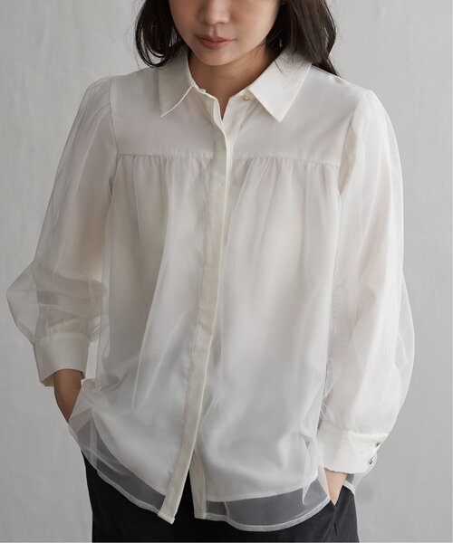 VENCEEXCHANGE（ヴァンスエクスチェンジ）の「チュールレイヤードシャツ（シャツ/ブラウス・レディース・オフホワイト/チャコール/ブラック・FREE）」の5枚目の写真