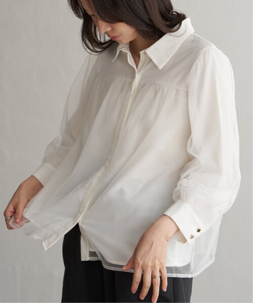 VENCEEXCHANGE（ヴァンスエクスチェンジ）の「チュールレイヤードシャツ（シャツ/ブラウス・レディース・オフホワイト/チャコール/ブラック・FREE）」の6枚目の写真