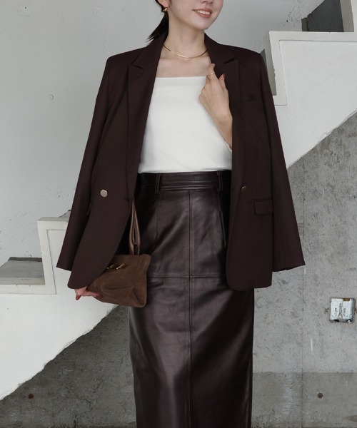 anuans（アニュアンス）の「ベーシックダブルジャケット（テーラードジャケット・レディース・ブラウン/ベージュ/グレー・SMALL/MEDIUM）」の9枚目の写真