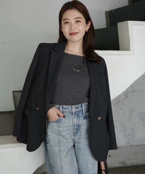 anuans（アニュアンス）の「ベーシックダブルジャケット（テーラードジャケット・レディース・ブラウン/ベージュ/グレー・SMALL/MEDIUM）」の16枚目の写真