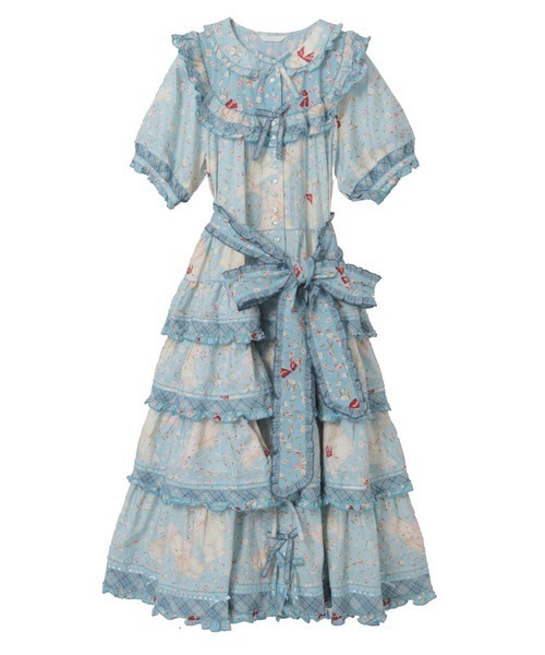 バラ園うさぎプリントヨークワンピース（ワンピース）｜PINK HOUSE