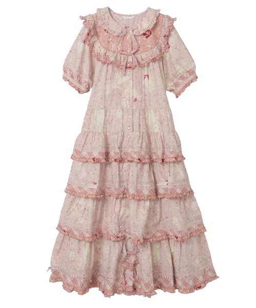 バラ園うさぎプリントヨークワンピース（ワンピース）｜PINK HOUSE