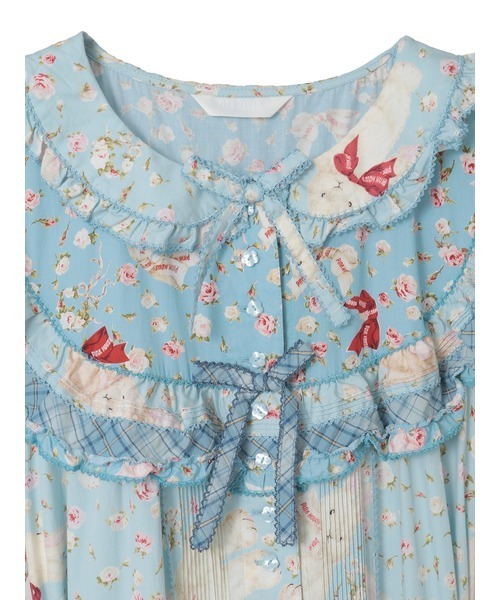 ロクスケ様ご購入希望　ピンクハウス　バラ園うさぎプリントワンピースミディ丈　新品 ロクスケ様ご購入希望 ピンクハウス バラ園うさぎプリントワンピース