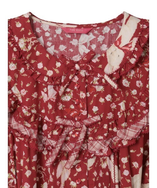 バラ園うさぎプリントヨークワンピース（ワンピース）｜PINK HOUSE