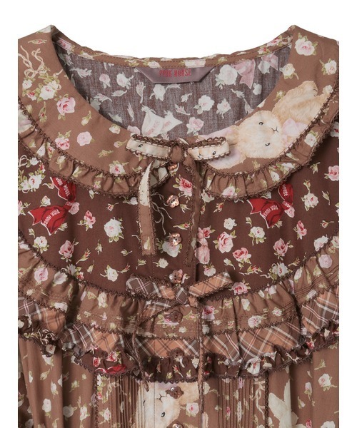 バラ園うさぎプリントヨークワンピース（ワンピース）｜PINK HOUSE