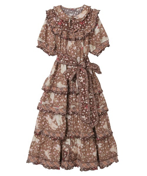 バラ園うさぎプリントヨークワンピース（ワンピース）｜PINK HOUSE