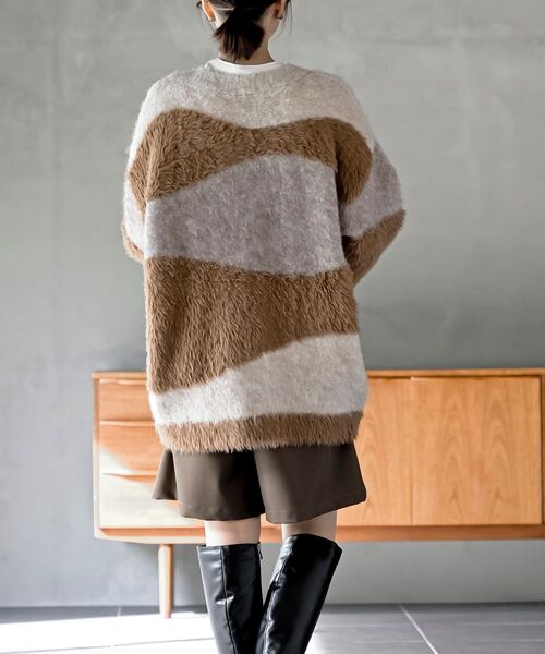 rps（アールピーエス）の「異素材ＭＩＸ×柄ニットカーディガン（カーディガン/ボレロ・レディース・パープル/ブラウン/グレー・フリー）」の6枚目の写真