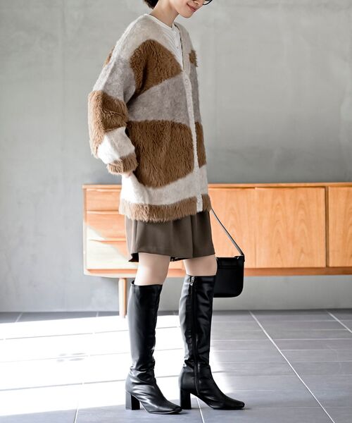 rps（アールピーエス）の「異素材ＭＩＸ×柄ニットカーディガン（カーディガン/ボレロ・レディース・パープル/ブラウン/グレー・フリー）」の7枚目の写真