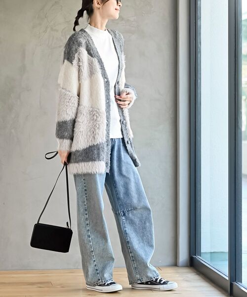 rps（アールピーエス）の「異素材ＭＩＸ×柄ニットカーディガン（カーディガン/ボレロ・レディース・パープル/ブラウン/グレー・フリー）」の18枚目の写真