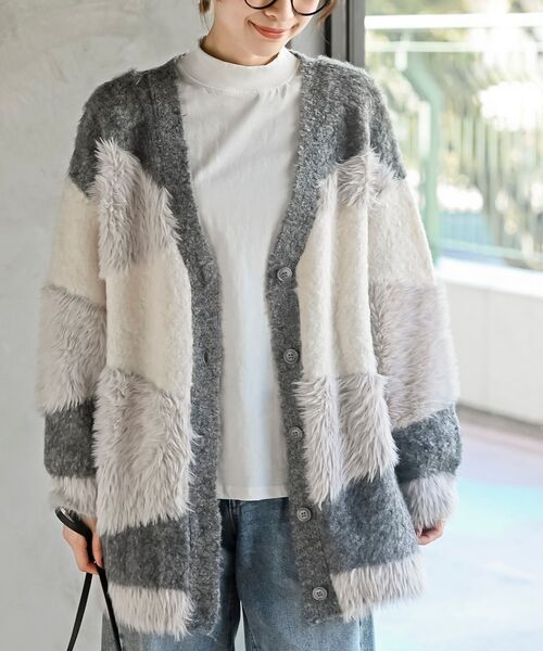 rps（アールピーエス）の「異素材ＭＩＸ×柄ニットカーディガン（カーディガン/ボレロ・レディース・パープル/ブラウン/グレー・フリー）」の19枚目の写真