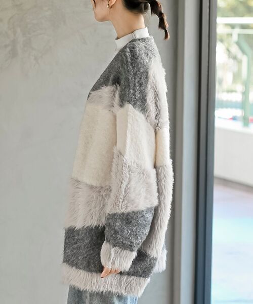 rps（アールピーエス）の「異素材ＭＩＸ×柄ニットカーディガン（カーディガン/ボレロ・レディース・パープル/ブラウン/グレー・フリー）」の20枚目の写真