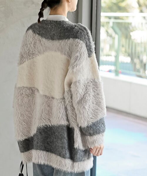 rps（アールピーエス）の「異素材ＭＩＸ×柄ニットカーディガン（カーディガン/ボレロ・レディース・パープル/ブラウン/グレー・フリー）」の21枚目の写真