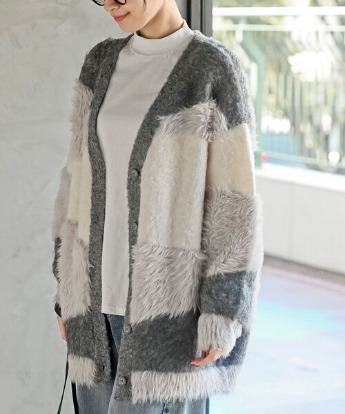 rps（アールピーエス）の「異素材ＭＩＸ×柄ニットカーディガン（カーディガン/ボレロ・レディース・パープル/ブラウン/グレー・フリー）」の22枚目の写真