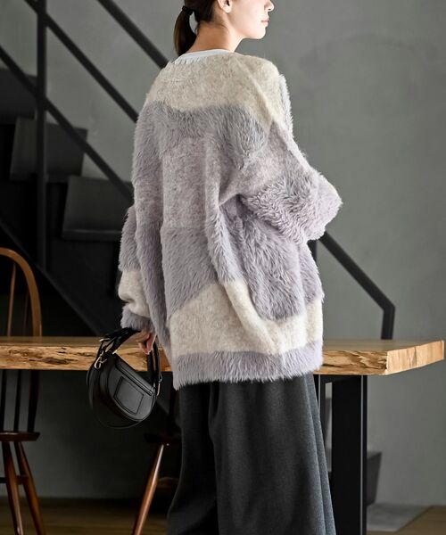 rps（アールピーエス）の「異素材ＭＩＸ×柄ニットカーディガン（カーディガン/ボレロ・レディース・パープル/ブラウン/グレー・フリー）」の13枚目の写真