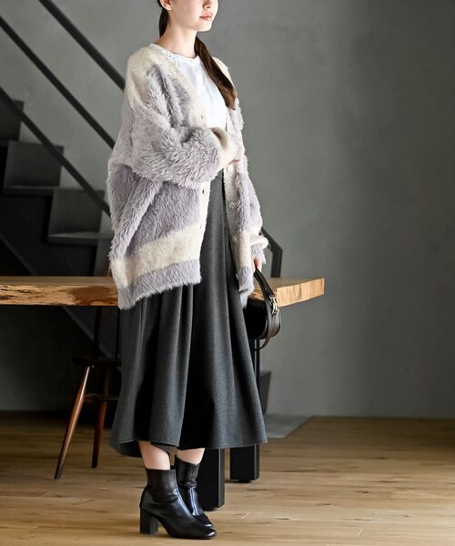 rps（アールピーエス）の「異素材ＭＩＸ×柄ニットカーディガン（カーディガン/ボレロ・レディース・パープル/ブラウン/グレー・フリー）」の14枚目の写真