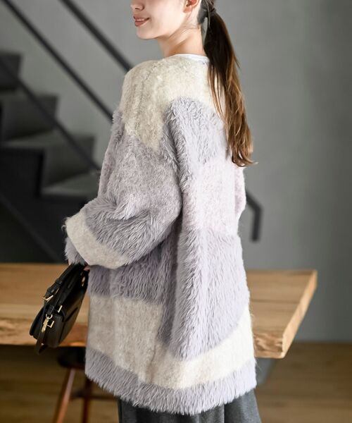 rps（アールピーエス）の「異素材ＭＩＸ×柄ニットカーディガン（カーディガン/ボレロ・レディース・パープル/ブラウン/グレー・フリー）」の16枚目の写真