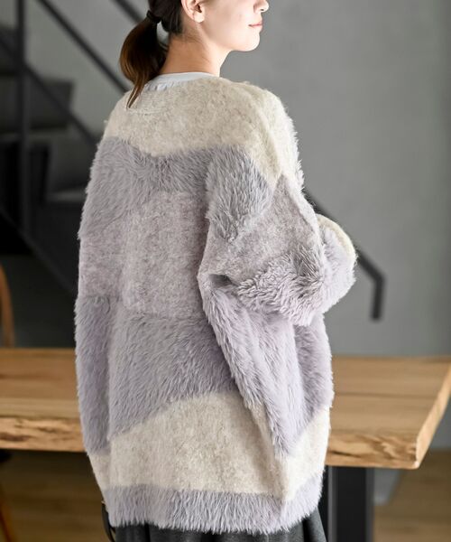 rps（アールピーエス）の「異素材ＭＩＸ×柄ニットカーディガン（カーディガン/ボレロ・レディース・パープル/ブラウン/グレー・フリー）」の17枚目の写真