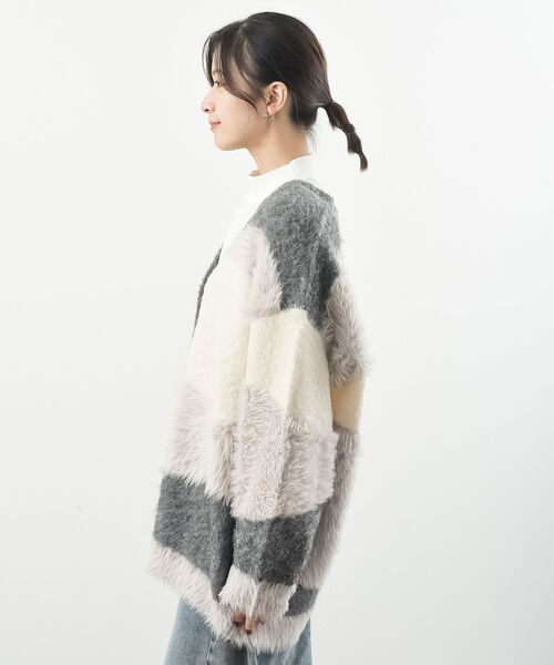 rps（アールピーエス）の「異素材ＭＩＸ×柄ニットカーディガン（カーディガン/ボレロ・レディース・パープル/ブラウン/グレー・フリー）」の10枚目の写真