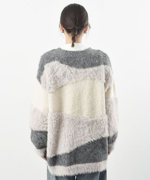 rps（アールピーエス）の「異素材ＭＩＸ×柄ニットカーディガン（カーディガン/ボレロ・レディース・パープル/ブラウン/グレー・フリー）」の11枚目の写真