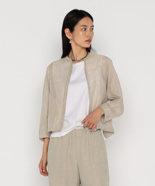 Gabardine K.T（ギャバジンケーティー）の「綿麻からみ 麻メッシュブルゾン（ブルゾン・レディース・ベージュ/グレー・9号）」の2枚目の写真