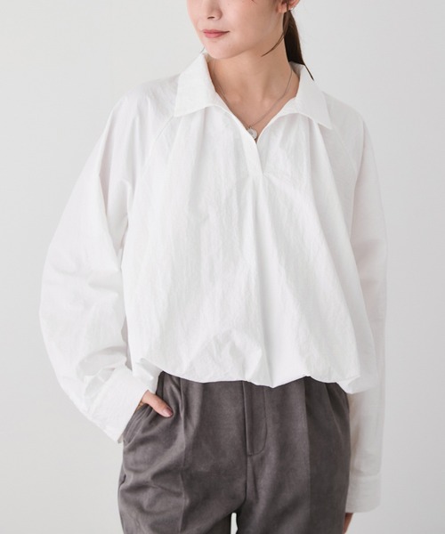 Jayro(ジャイロ)の「バルーンスキッパーシャツ(シャツ/ブラウス・レディース・ベージュ/ダークブラウン/ホワイト系その他/ブラック・M)」の2枚目の写真