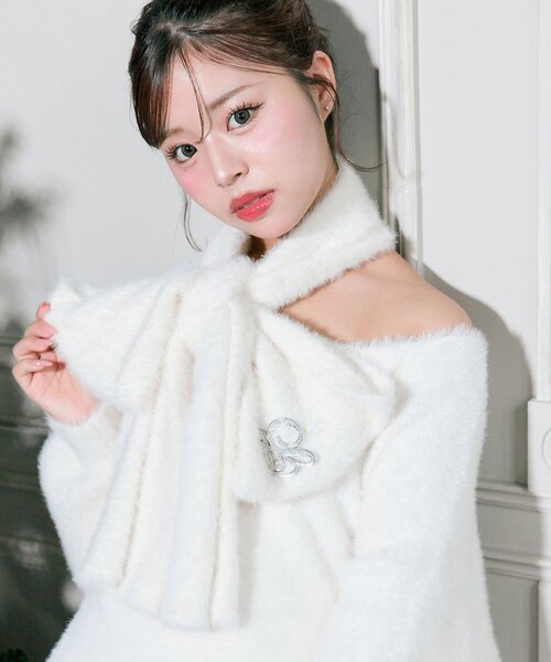OLIVE des OLIVE（オリーブデオリーブ）の「【TwinkleCollection】マフラー付きニットワンピ（ワンピース・レディース・ブラック/オフホワイト/ピンク/レッド・FREE）」の7枚目の写真