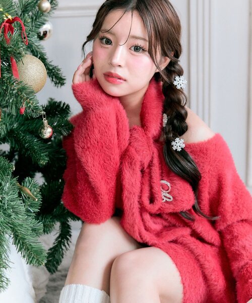 OLIVE des OLIVE（オリーブデオリーブ）の「【TwinkleCollection】マフラー付きニットワンピ（ワンピース・レディース・ブラック/オフホワイト/ピンク/レッド・FREE）」の22枚目の写真