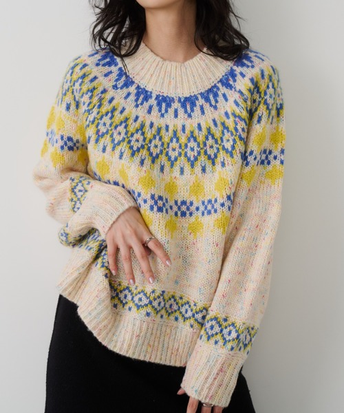 Unitage(ユニテージ)の「ノルディックニットプルオーバー(ニット/セーター・レディース・チャコールグレー/ライトブルー/アイボリー・FREE)」の2枚目の写真