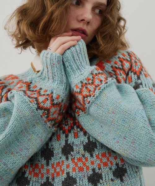 Unitage(ユニテージ)の「ノルディックニットプルオーバー(ニット/セーター・レディース・チャコールグレー/ライトブルー/アイボリー・FREE)」の22枚目の写真