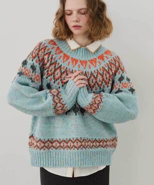 Unitage(ユニテージ)の「ノルディックニットプルオーバー(ニット/セーター・レディース・チャコールグレー/ライトブルー/アイボリー・FREE)」の18枚目の写真