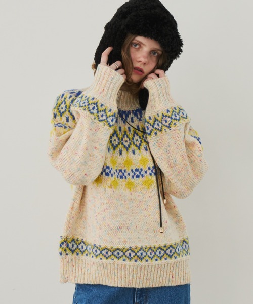 Unitage(ユニテージ)の「ノルディックニットプルオーバー(ニット/セーター・レディース・チャコールグレー/ライトブルー/アイボリー・FREE)」の4枚目の写真