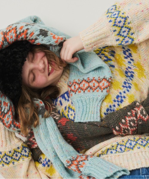 Unitage(ユニテージ)の「ノルディックニットプルオーバー(ニット/セーター・レディース・チャコールグレー/ライトブルー/アイボリー・FREE)」の8枚目の写真