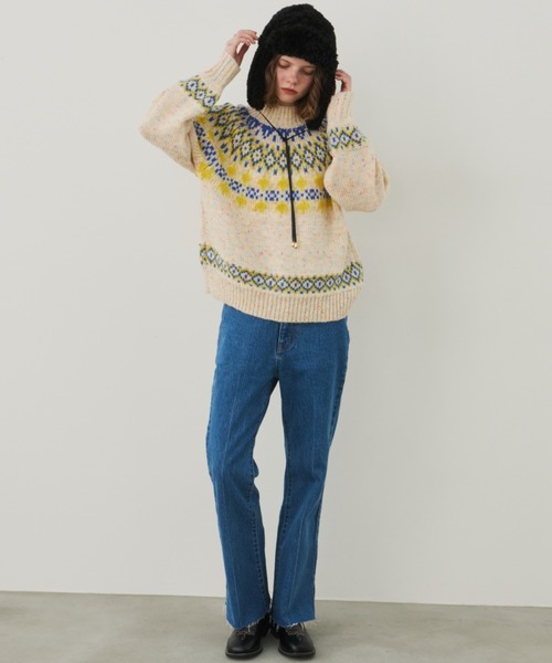 Unitage(ユニテージ)の「ノルディックニットプルオーバー(ニット/セーター・レディース・チャコールグレー/ライトブルー/アイボリー・FREE)」の6枚目の写真