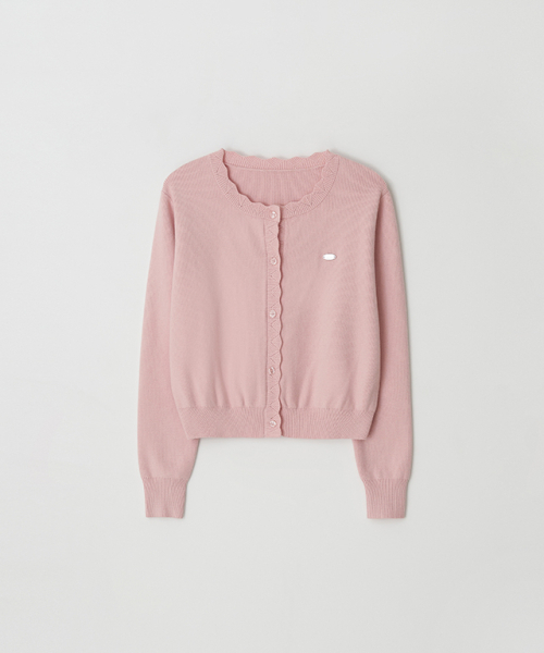 SCALLOP LINED BASIC KNIT CARDIGAN SOFT PINK